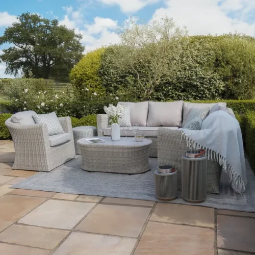 Oxford Small Rattan Corner Sofa Set with Armchair - Ceramic Glass