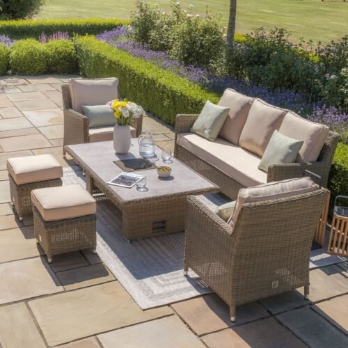 Winchester Sofa Rattan Dining Set with Ice Bucket & Rising Table - Ceramic Glass