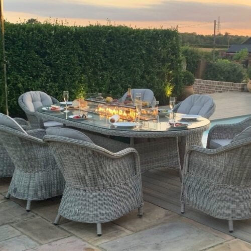 Oxford 8 Seat Oval Fire Pit Dining Set with Heritage Chairs