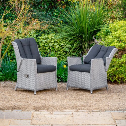 A Rattan Reclining Dining Chair - Set of 2 in White Wash
