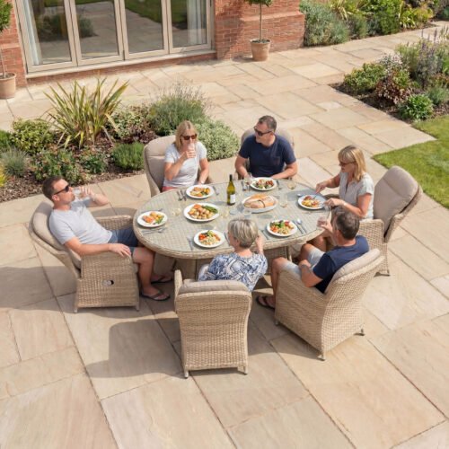 Audrey 6 Seat Rattan Dining Set - Oval Table in Sahara